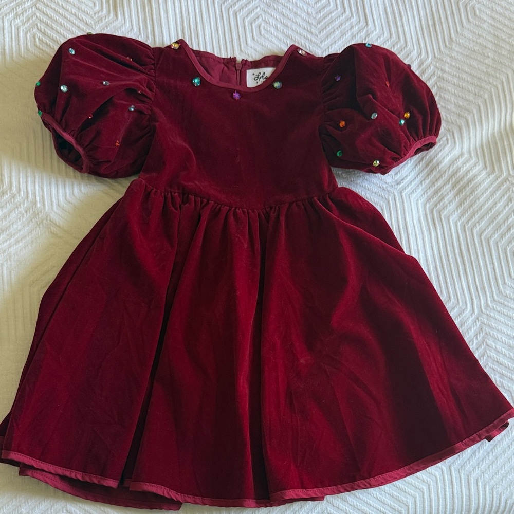 LOLA AND THE BOYS: Velvet Dress with Puff Sleeves and Embellishments